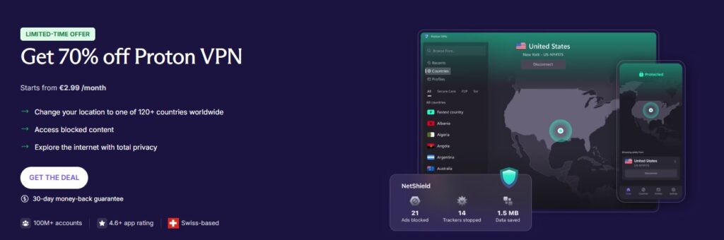 Proton VPN review 2026 offer 70% discount